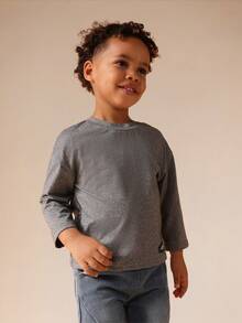 SUMWON Oversized Long Sleeve Core Tee For Boys Casual Everyday Comfort Top - Grey - View 4
