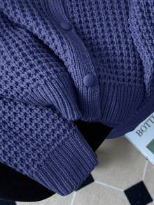 Franclia Women's Simple Fashion Turndown Collar Raglan Sleeve Loose Button Knit Cardigan - Navy Blue - View 7