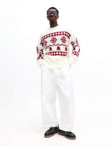 SUMWON Christmas Holiday Knit Sweater With Snowflake And Bell Patterns For Festive Winter Celebrations Casual - Red and White - View 2