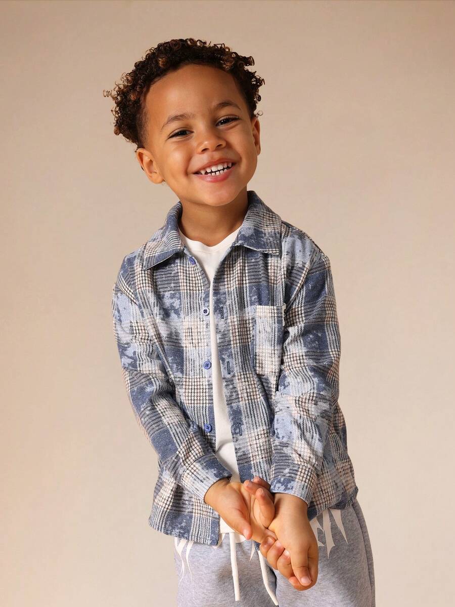 SUMWON Chemise à carreaux à manches longues avec col pour garçon, style casual pour l'école, adaptée pour l'automne et l'hiver