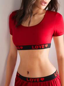 EasyFave 2pcs Women Lightweight Sports Vest And Shorts Set, Young & Fashionable, Waffle Fabric, Love Heart Design, Comfortable Casual Loungewear