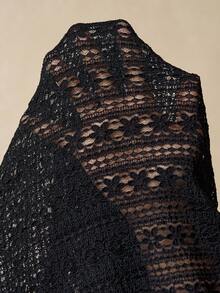 Bohemela BOHO Casual Solid Color Knit Lace Long Sleeve V-Neck Fitted Women Top Lace Cardigan Cowboy Western - Black - View 8