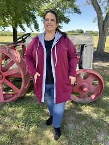 Enliva Abrigo con capucha y cordón con bolsillos dobles para mujer talla grande de invierno - Burdeos - Ver 5