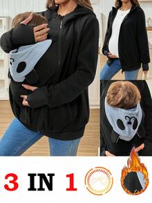 SHEIN Maternity Cartoon Pattern Zip-Up Hooded 3-In-1 Jacket