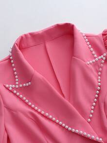 Franclia Bộ đồ vest màu hồng thanh lịch đính cườm sang trọng kiểu Pháp, áo cánh dài tay và quần dài, trang phục mùa thu cho nữ - Màu Hồng baby - Xem 3