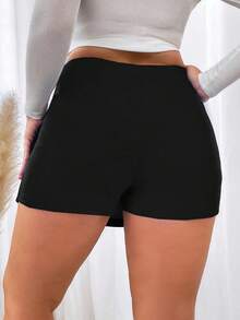SHEIN Privé Falda-pantalón de talle alto y bajo dividido para tallas grandes - Negro - Ver 2