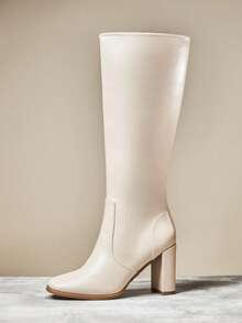 SHUZIA Botas altas hasta la rodilla con tacón de bloque, estilosas y cómodas, con cremallera interior para mujer - Blanco - Ver 6