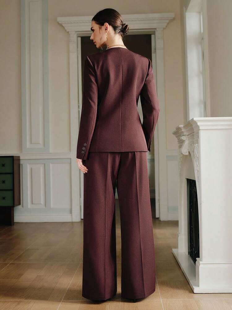 Ensemble de costume élégant pour femme avec décoration de chaîne de strass, veste blazer à manches longues et ouverture devant + pantalon de costume fluide casual, convient pour l'automne, l'hiver, le Nouvel An, les occasions formelles, chic et