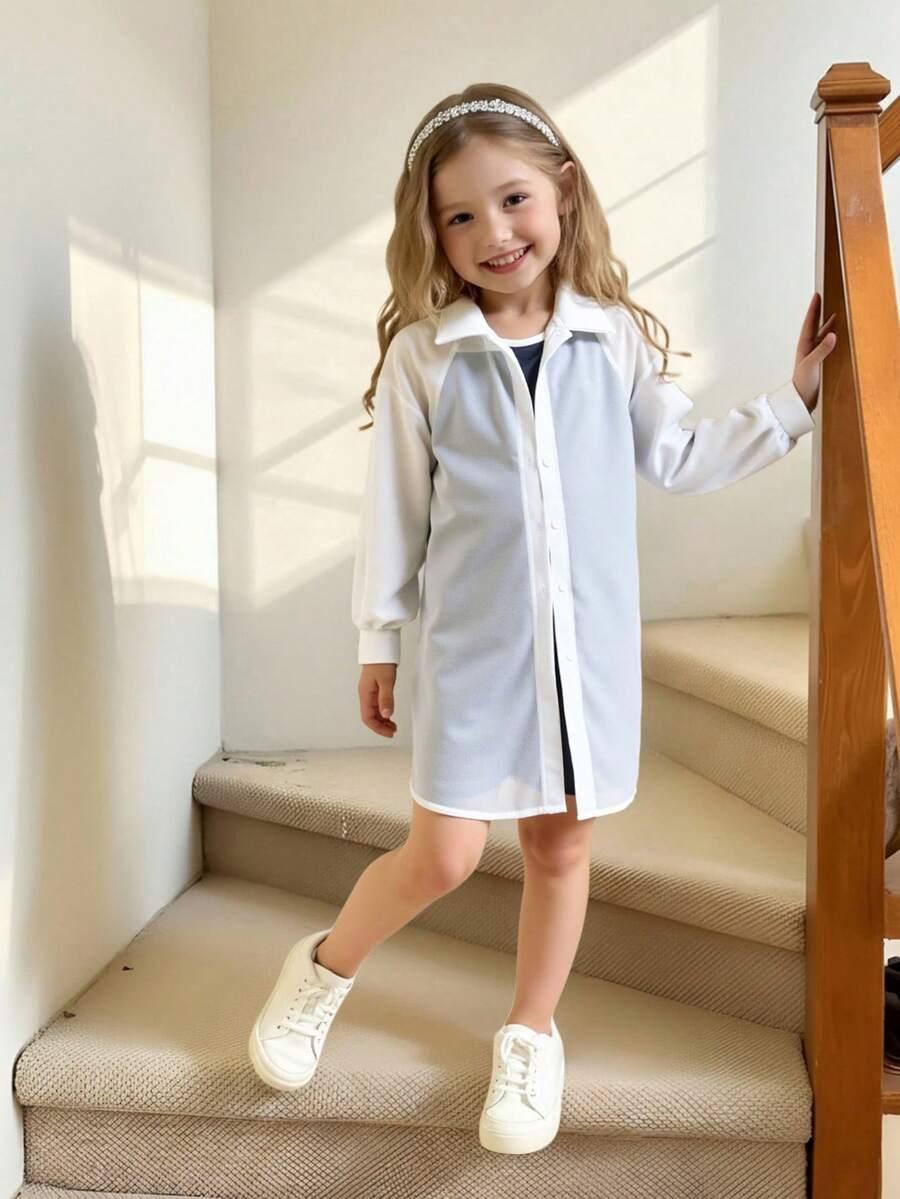 Tween Girls' Casual Holiday Style Long Sleeve Shirt, Camisole Vest, Skirt 3 Pieces Set,Summer,Travel - Multicolor - View 1