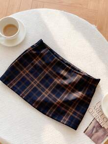 Comfortcana Modna, seksowna spódniczka mini w kratę dla kobiet - Biały - Zobacz 2