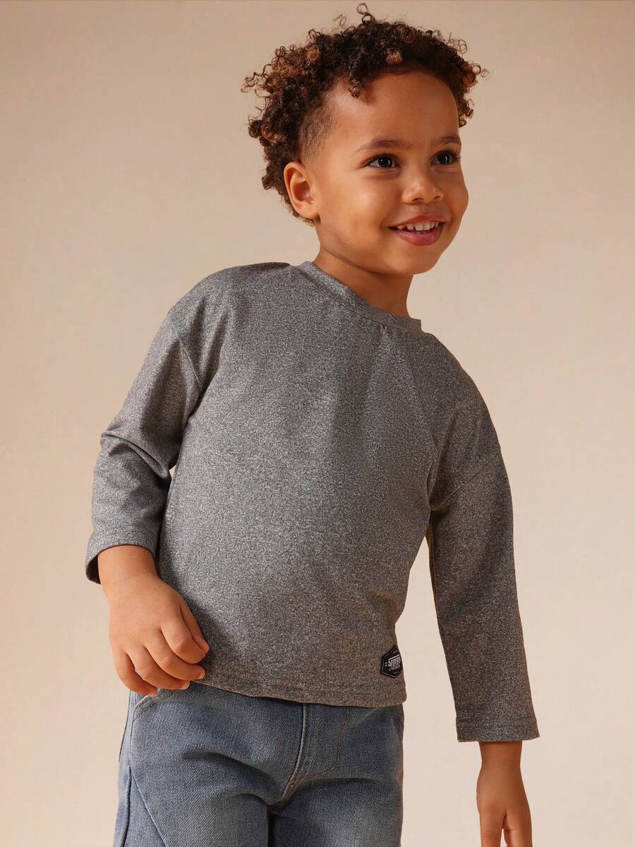 SUMWON Oversized Long Sleeve Core Tee For Boys Casual Everyday Comfort Top - Grey - View 1