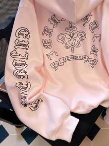 SHEIN 热销甜辣风格粉色哥特字母印花女式卫衣，购物、上学、约会和日常必备的完美之选。 - 彩色 - 查看 4