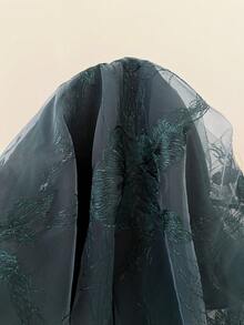 SHEIN MOD Black 3D Floral Embroidered Spaghetti Strap Dress With Tie Bow – Special Fabric, Exquisite Craftsmanship, Date, Party, Court, Festive, Birthday & Prom Wear,Winter Clothes , Outfit,New Year Outfit,Thanksgiving Outfit For Women,Graduation Dress - Dark Green - View 4