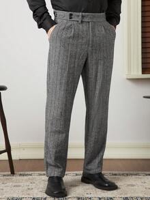 Core Aspect Old Money Grey Classy Summer Dinner Formal Pants,Gentleman High-Waisted Straight-Leg Loose Suit Pants,Anti-Wrinkle Corduroy Retro British Dapper - Dark Grey - View 7