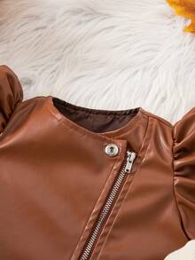 SHEIN Baby Girl Cute Brown Knitted Long Sleeve Dress & Jacket Set, Autumn/Winter - Multicolor - View 6