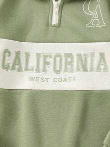 Tween Boy Stand Collar Half Zip Sweatshirt, Colorblock Casual Sporty Style Pullover - Green - View 5
