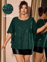 Cravure Plus Size Dam Lyxig Feststil Mångsidig Mode Slim Fit Glitter Elegant Blus, Lämplig För Samlingar Och Banketter