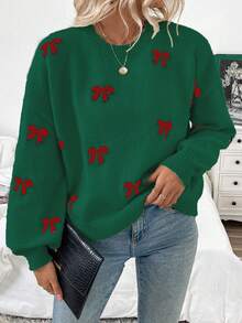 SHEIN LUNE 2024秋冬新款时尚博主同款蝴蝶结设计休闲套头毛衣 - 彩色 - 查看 4