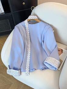 GlowEve CURVE Plus Size Women's New Design V-Neck French Style Jacket - Blue - View 2