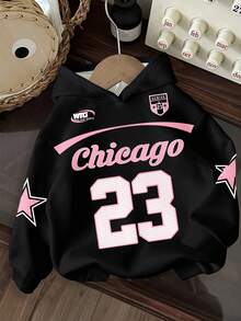 SHEIN EZwear Áo sweatshirt tay dài dáng rộng phong cách đường phố Y2K với họa tiết chữ số, chữ cái và ngôi sao, thoải mái cho mùa thu/đông. - Nhiều màu - Xem 1