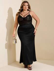 SHEIN CURVE+ Plus Size Backless Sheer Lace Camisole, For Christmas Party - Black - View 6