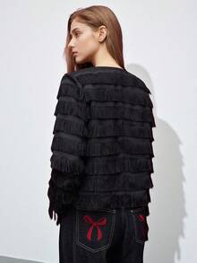 Maija Women's Solid Color Fringe Decor Casual Jacket, Fall Clothes, Autumn Clothes For Women, Christmas Women's Clothing, Christmas Clothes, New Year Clothes, New Year Women's Clothes, Thanksgiving Shirt, Halloween Costumes, Halloween Cosplay, Party Outfit, Elegant Women's Blouses, Casual Blouses For Ladies