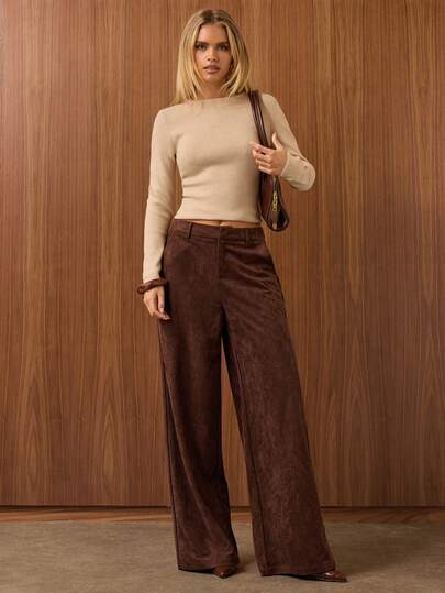SHEIN BAE Women's Solid Color Pocket Wide Leg Loose Casual Pants