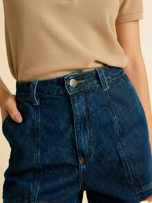 Daynim High Waist Denim Shorts - Dark Wash - View 1