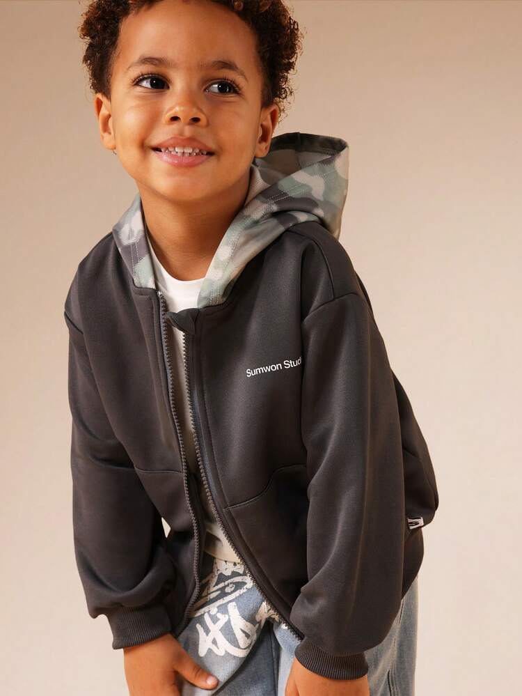 Zip Up Hoodie With Camo Hood