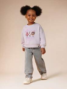 SUMWON Oversized Girls Donut Worry Crew Neck Long Sleeve Character Graphic Sweatshirt Casual Pullover Top - Purple - View 4
