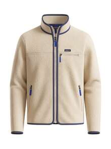 Retro Women's Pile Jacket Navy Blue - Beige - View 1