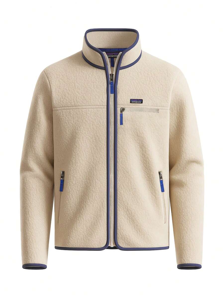 Retro Women's Pile Jacket Navy Blue - Beige - View 1