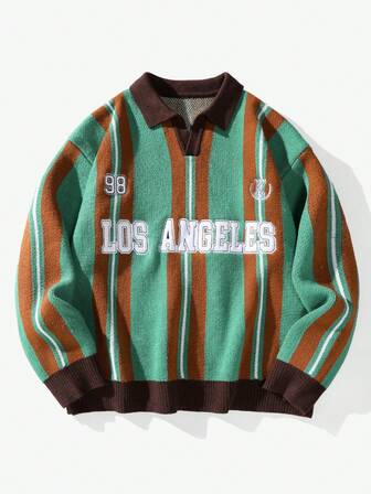  Aesthetic Post--Men's Contrast Color Casual Polo Neck Long Sleeve Sweater, It Is Great For Couples And Makes An Excellent Gift Idea For Boyfriends Or Friends, Winter