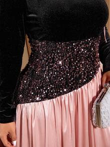 Cravure 天鹅绒亮片修身圆领优雅长裙 - 彩色 - 查看 3