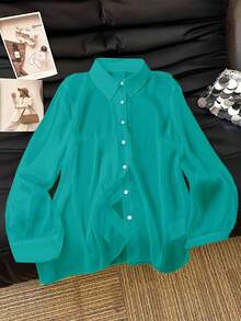 SHEIN Clasi Casual White Sheer Blouse With Bowknot