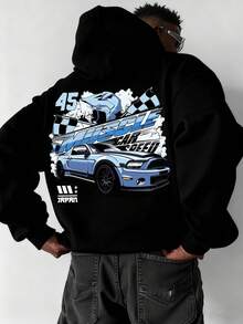 Manfinity EMRG 男士连帽衫，舒适弹力面料，经典百搭套头连帽衫，黑色。经典连帽衫设计，轻松搭配休闲装。适合春、夏、秋季穿着。印花连帽衫，街头潮流单品。 - 黑色 - 查看 1