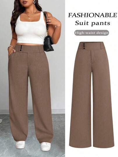 SHEIN Tall CURVE Pantalones rectos de cintura suelta y casuales para mujer de talla grande