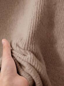 CosyJoli 大码女式纯色翻领长袖宽松休闲套头毛衣巧克力棕色毛衣女毛衣V领毛衣棕色毛衣秋冬棕色领口毛衣 - 卡其色 - 查看 3