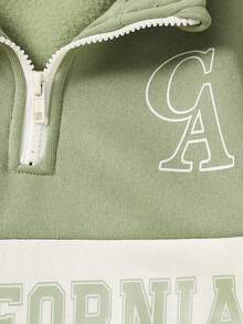 Tween Boy Stand Collar Half Zip Sweatshirt, Colorblock Casual Sporty Style Pullover - Green - View 6