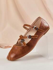 SHUZIA Women's Elegant Square Toe Mary Jane Flats– Comfortable, Versatile & Classic Essential - Maroon - View 3