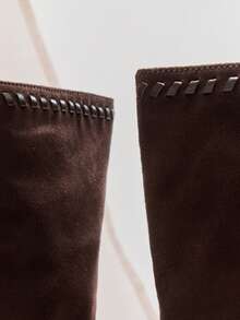 SHUZIA Women's Glamorous Sexy Pointy Toe Block Heel Knee-High Slouchy Boots - Chocolate Brown - View 7