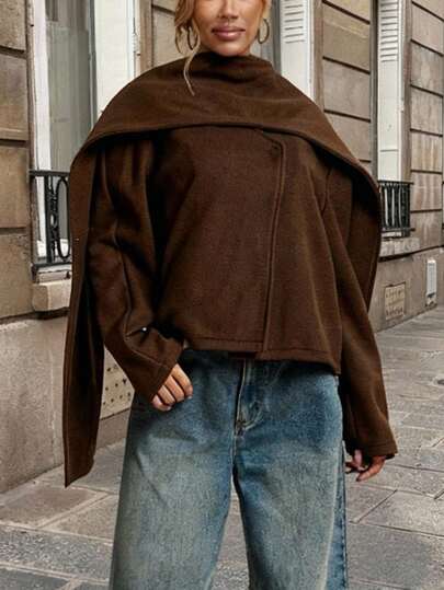 Lumalex Fall Winter Party Dinner Banquet Modest Old Money Coquette Glitter Holiday Party Rave Festival Outing Vacation Hot Outdoor Richly Layered Wedding Season Banquet Coming Of Age Ceremony Off Women's Loose Oversize Short Long Sleeve Coat With Scarf Included Luxury Prom ID Al-Adha Al-Adha Party New Year