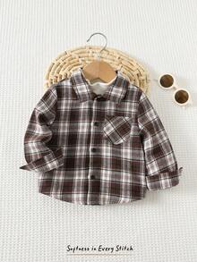 Cozy Pixies Baby Boy Retro British Style Colorful Plaid Collar Long Sleeve Cardigan Jacket - Brown - View 7