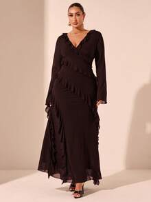 SHEIN Tall CURVE Váy dài tay cỡ lớn, Váy mùa thu xếp nếp ngọt ngào lãng mạn để hẹn hò, du lịch, đồ lót mùa thu, nơ, váy mùa hè cho quý cô, trang phục dự tiệc ngày lễ cho phụ nữ, thanh lịch, trang phục sinh nhật, lưới, váy gợi cảm, váy sinh nhật cỡ lớn, áo, bó sát, áo phông trơn, áo cơ bản cho phụ nữ, váy phụ nữ phương Tây, áo sơ mi mùa hè, áo mùa hè, áo bó, lễ Phục sinh - Cà phê nâu - Xem 7