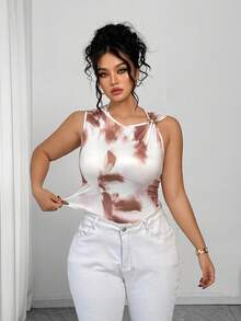 Elenzga بدلة نسائية مقاسات كبيرة جديدة أنيقة بدون أكمام مطابقة وجذابة مطبوعة بطباعة ربط الصبغة مع إبزيم معدني