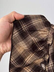 Plus Size Women Casual Retro Brown Plaid Shirt - Multicolor - View 5