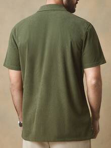 HIMLAND Men's Casual Slim Fit Textured Green Short Sleeve Shirt, Suitable For Outdoor, Home, Dating, Beach. Men's Short-Sleeved Single-Button Casual Shirt, Suitable For Outdoor, Home, Dating, Beach, Men Gifts, Old Money
