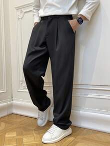 Manfinity Homme Quần dài thường ngày xếp ly túi đơn sắc cho nam - màu đen - Xem 4