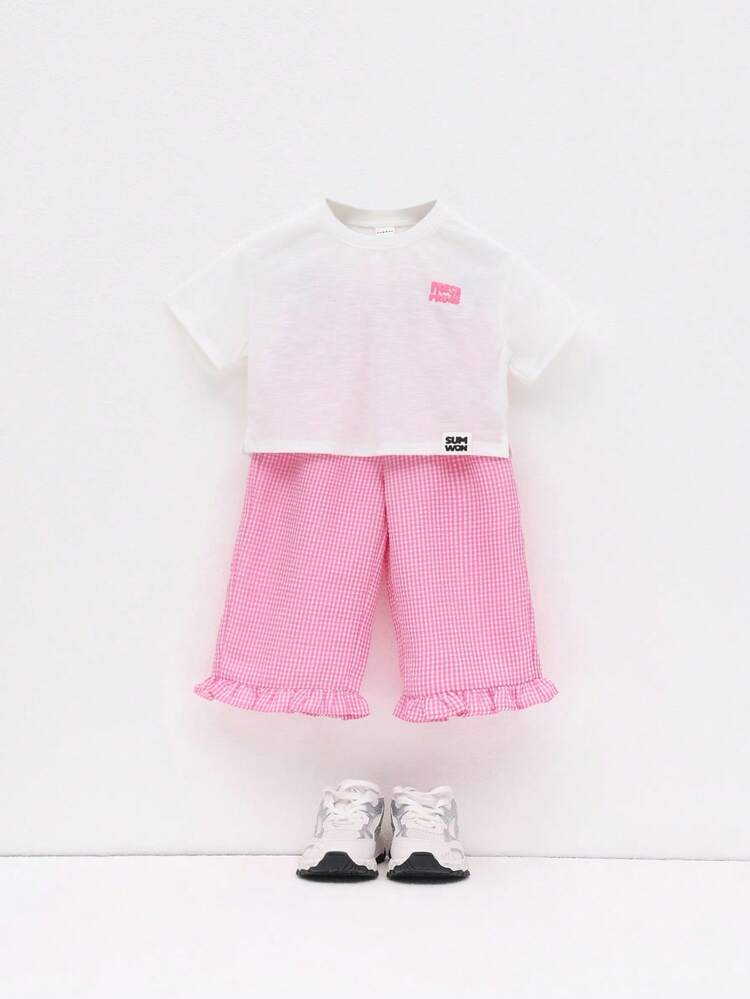 Fresh Fruits Tee With Pink Gingham Wide Leg Shorts