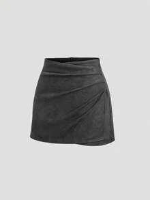 Sweetra Vintage italiensk stil Maillard-färgad veckad bodycon-kjol, sexig och lockande för höst/vinter - Grå - Visa 6